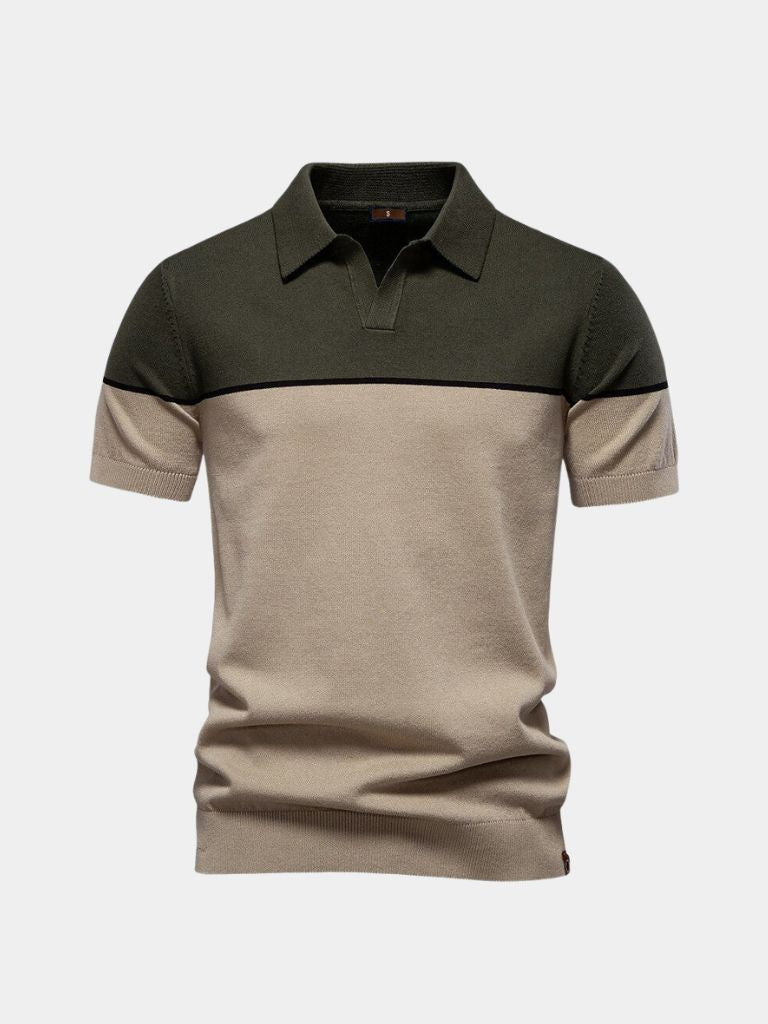 Kaspar | Schwarz-camelbraunes Colorblock-Poloshirt