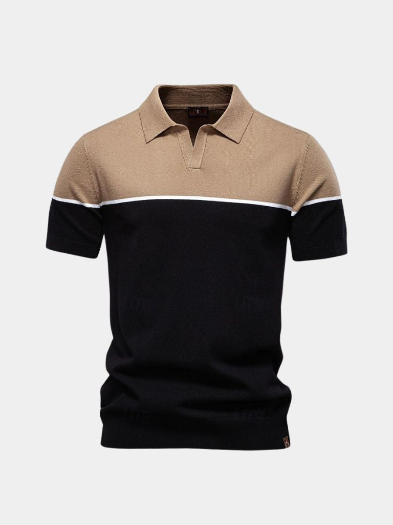 Kaspar | Schwarz-camelbraunes Colorblock-Poloshirt