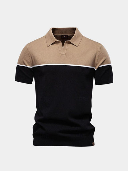 Kaspar | Schwarz-camelbraunes Colorblock-Poloshirt