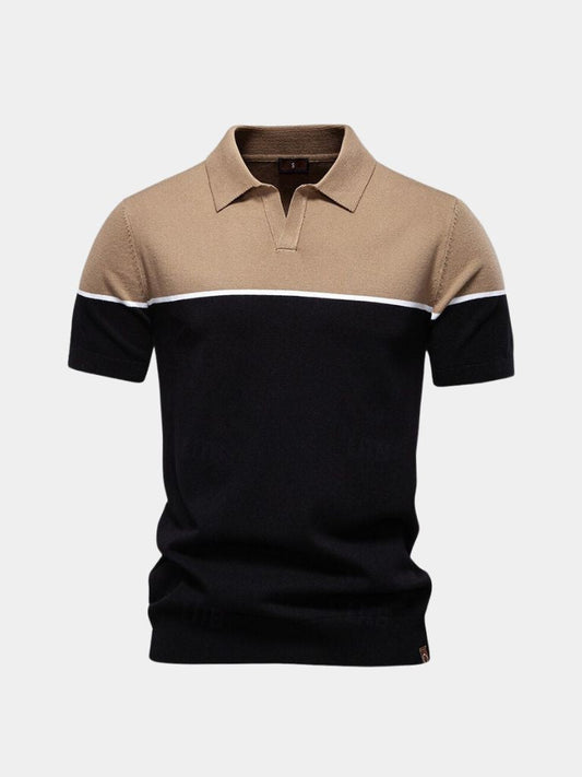 Kaspar | Schwarz-camelbraunes Colorblock-Poloshirt