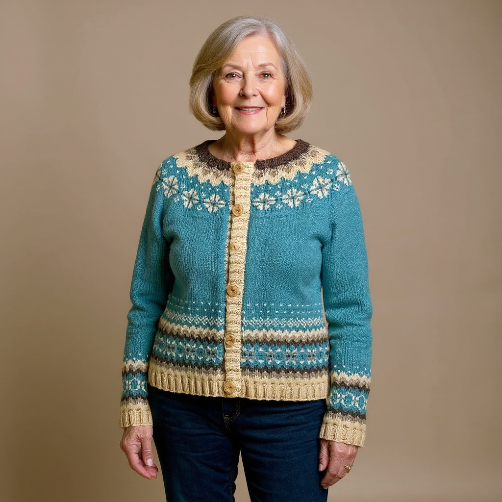 Cornelia | Strickjacke im Norwegerstil mit Knopfleiste in Petrol