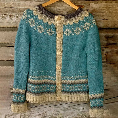 Cornelia | Strickjacke im Norwegerstil mit Knopfleiste in Petrol