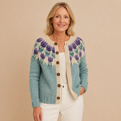 Gisela | Türkise Strickjacke mit Pastellmuster