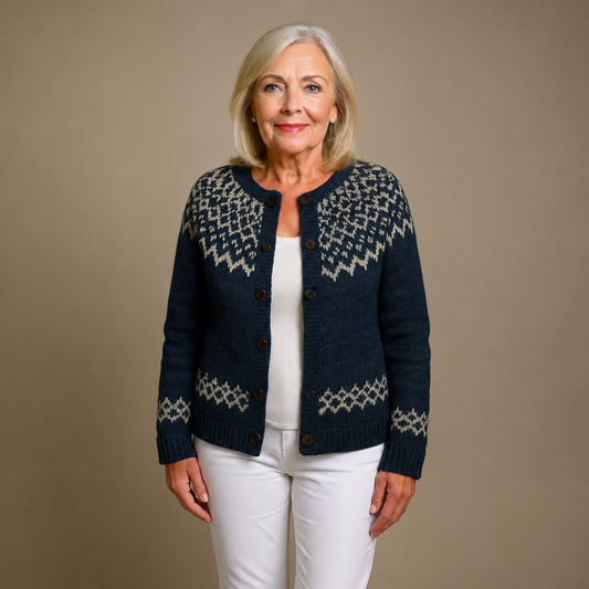 Rosemarie | Dunkelblaue Strickjacke mit nordischem Muster