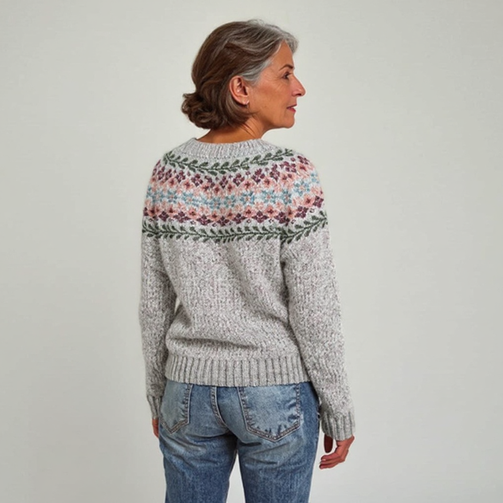 Christiane | Strickpullover mit floralem Fair-Isle-Muster in Grau