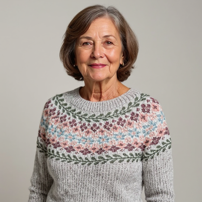 Christiane | Strickpullover mit floralem Fair-Isle-Muster in Grau