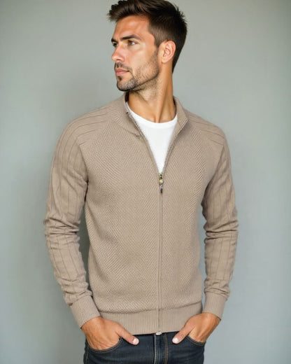 Daniel | Beige Strickjacke mit Reißverschluss