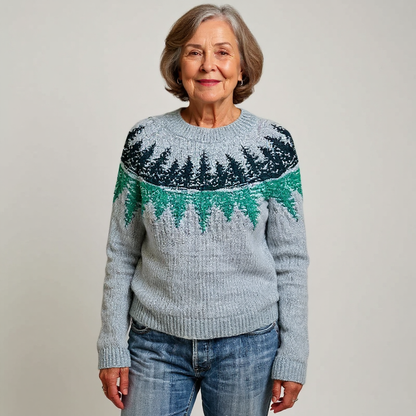 Dagmar | Strickpullover mit Waldmotiv in Grau und Grün