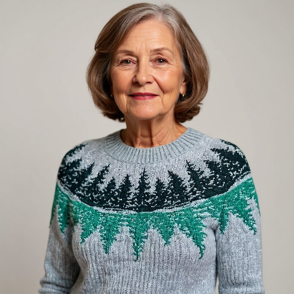 Dagmar | Strickpullover mit Waldmotiv in Grau und Grün