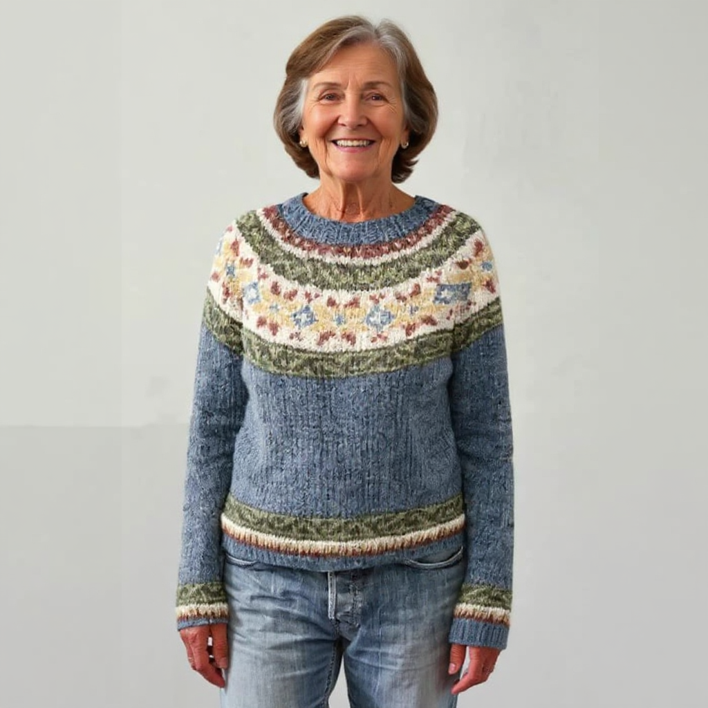 Dorit | Strickpullover mit floralem Fair-Isle-Muster in Blau