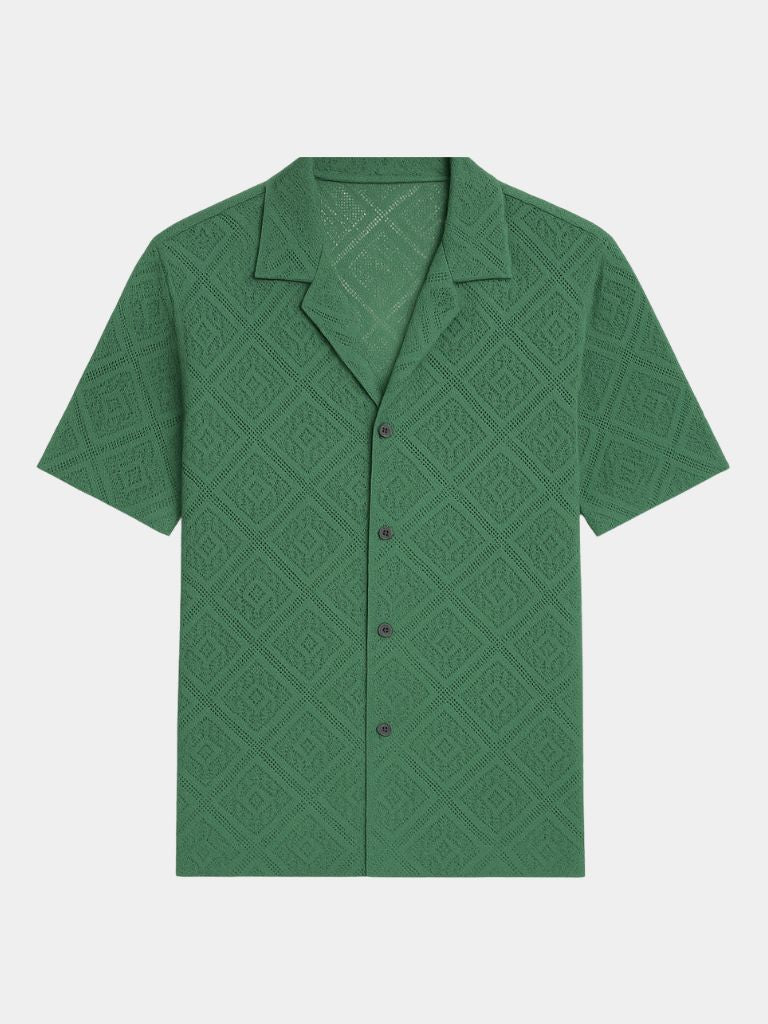 Dennis | Cremefarbenes Struktur-Poloshirt mit offenem Kragen