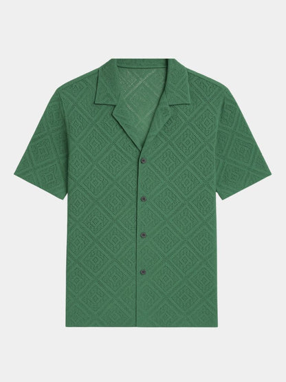 Dennis | Cremefarbenes Struktur-Poloshirt mit offenem Kragen