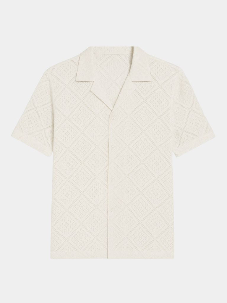 Dennis | Cremefarbenes Struktur-Poloshirt mit offenem Kragen