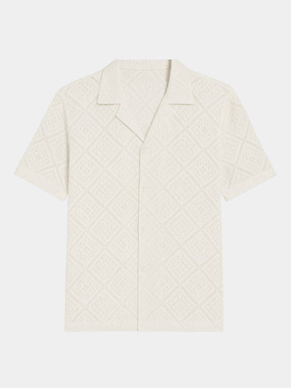 Dennis | Cremefarbenes Struktur-Poloshirt mit offenem Kragen