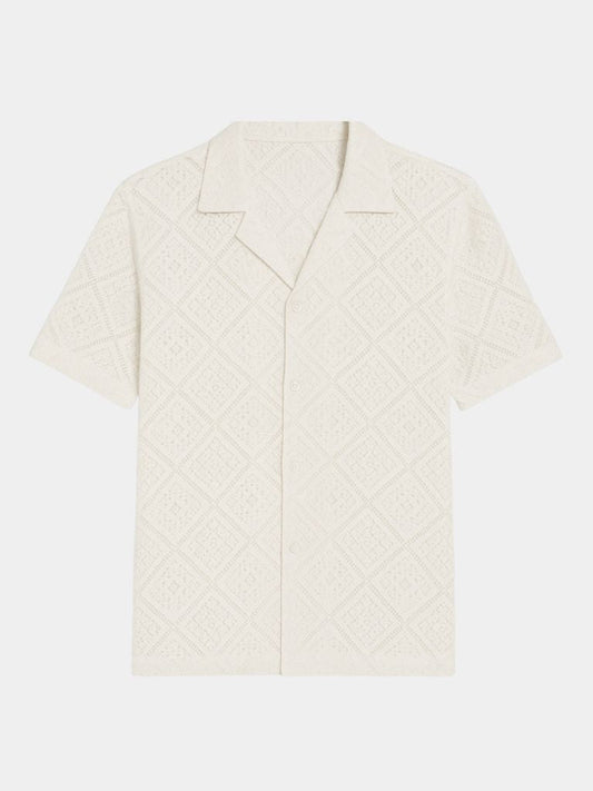Dennis | Cremefarbenes Struktur-Poloshirt mit offenem Kragen