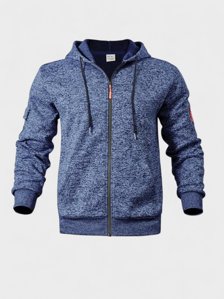 Dennis | Blaue Fleecejacke mit Kapuze