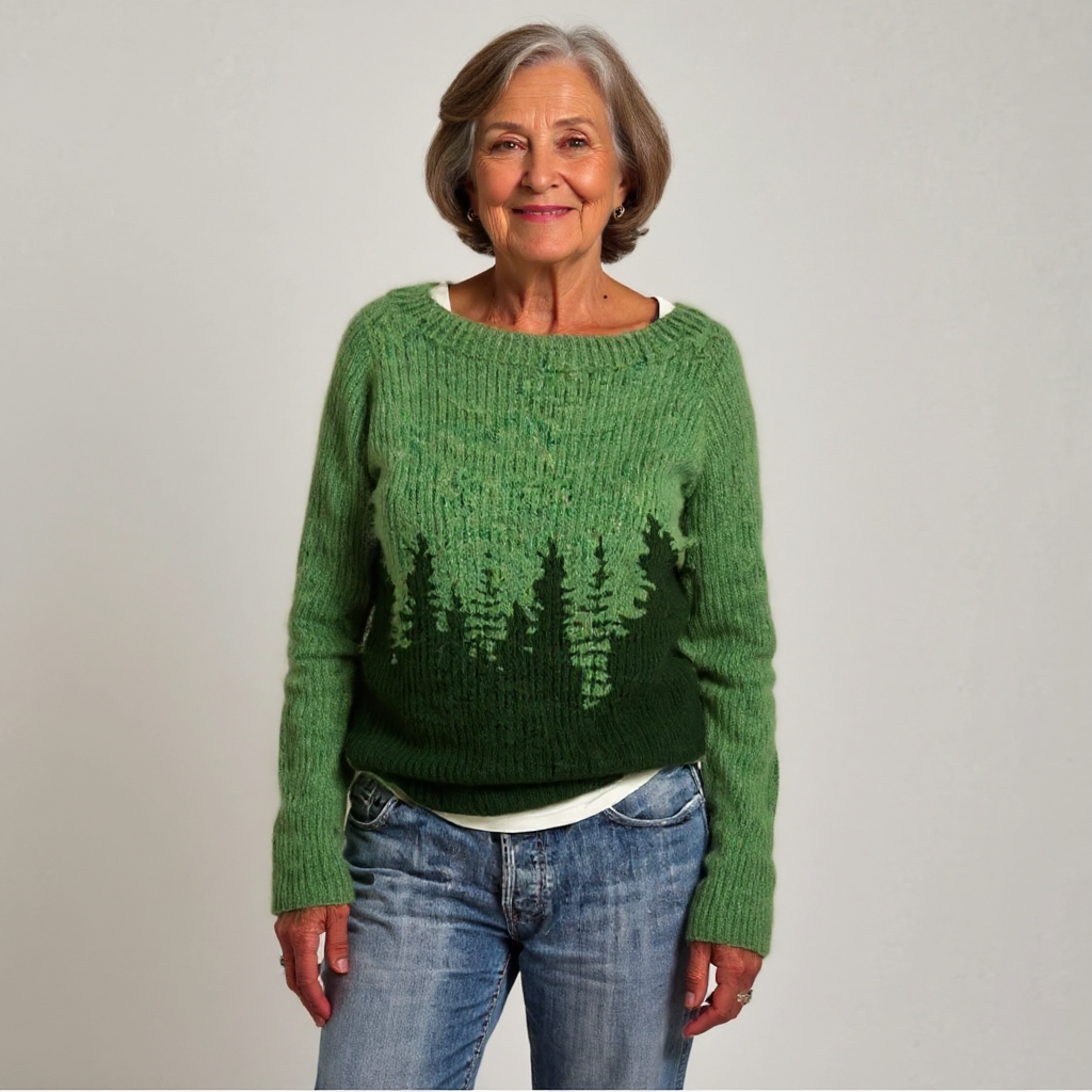 Dietlinde | Strickpullover mit Waldmotiv in Grün
