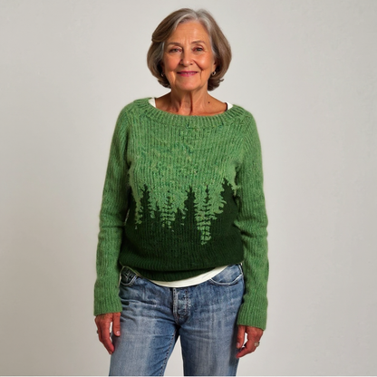 Dietlinde | Strickpullover mit Waldmotiv in Grün