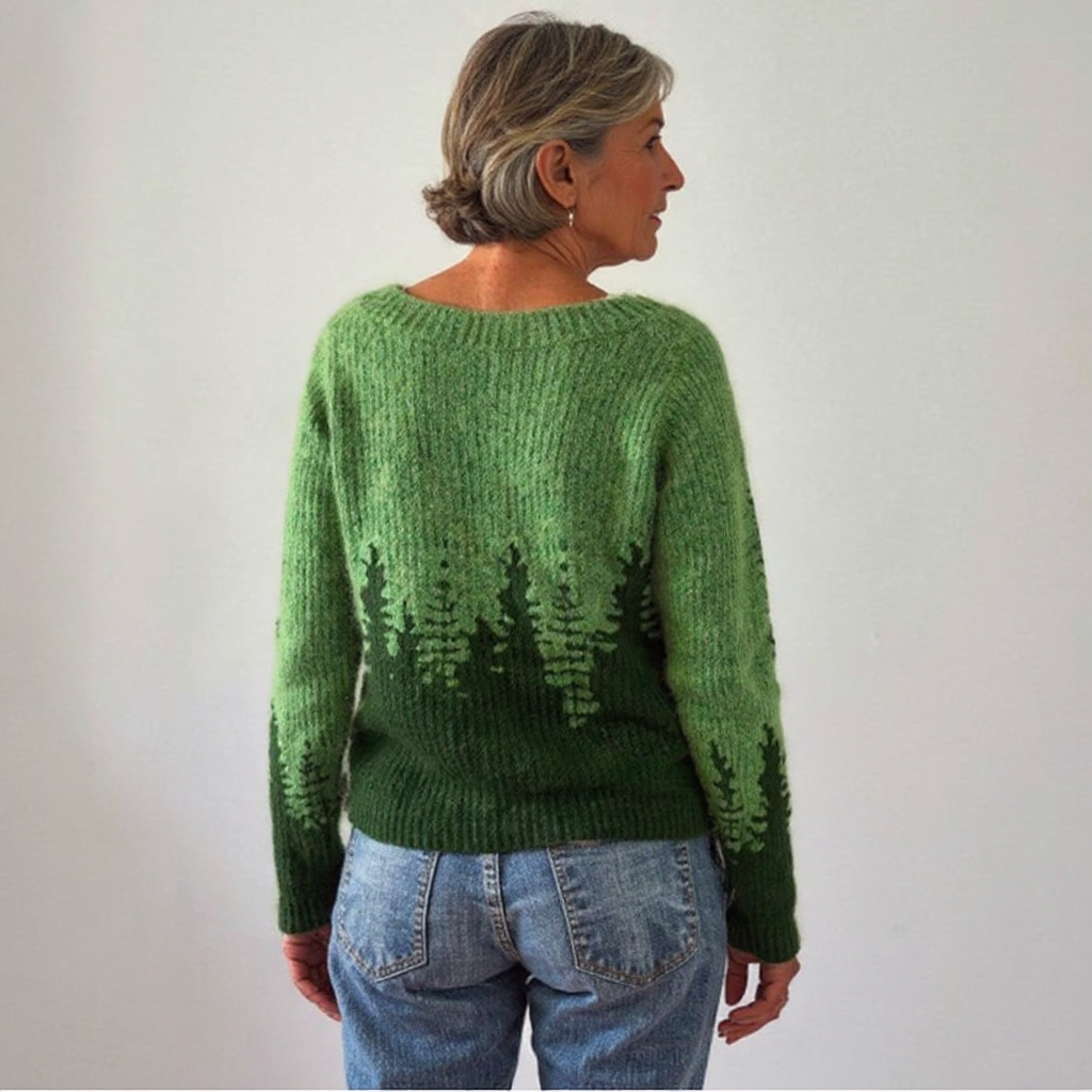 Dietlinde | Strickpullover mit Waldmotiv in Grün