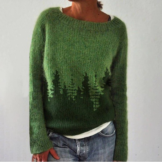 Dietlinde | Strickpullover mit Waldmotiv in Grün