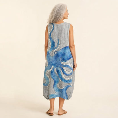 Käthe | Ärmelloses Sommerkleid mit Tintenfisch auf Grau