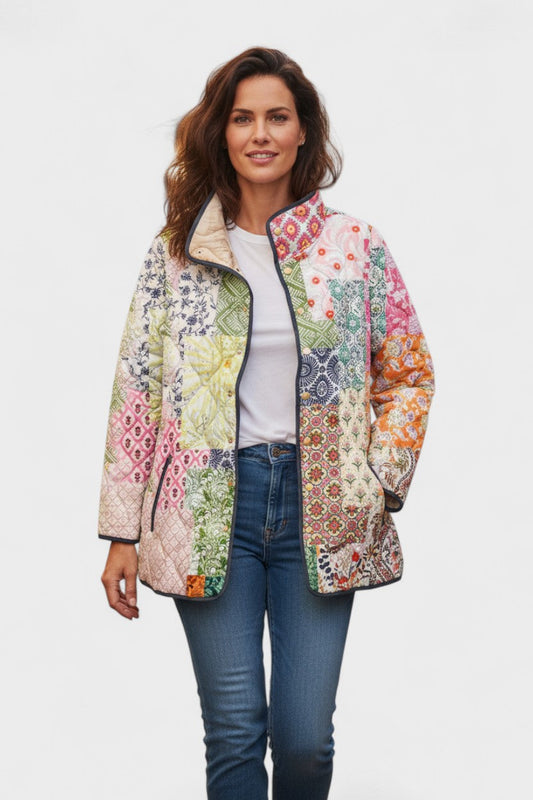 Edith | Gesteppte Patchworkjacke in Pastellfarben