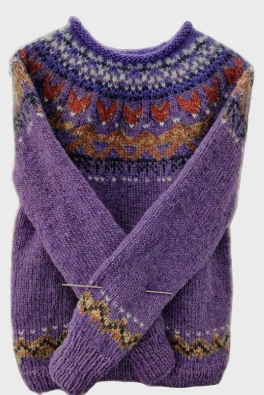 Dilys | Lila Fair-Isle-Pullover mit V-Ausschnitt