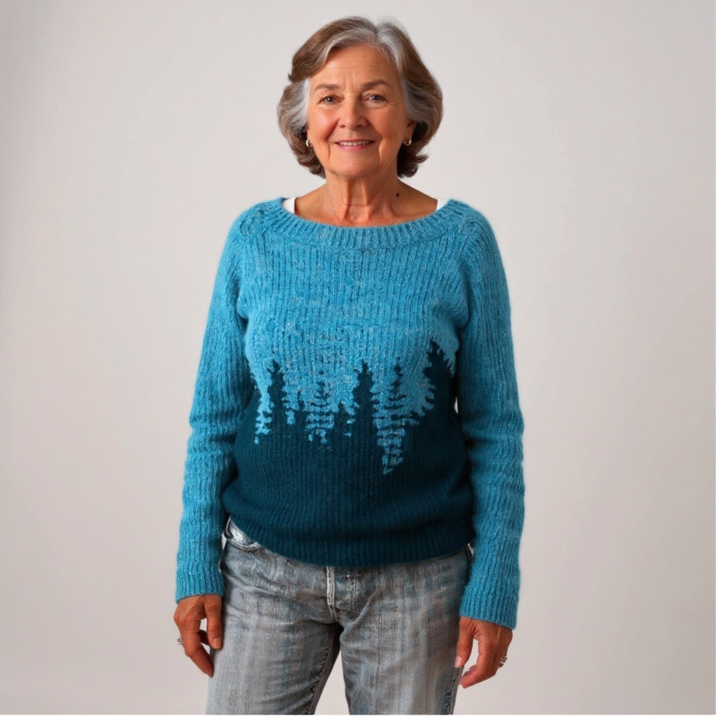 Dorothea | Strickpullover mit Waldmotiv in Petrol