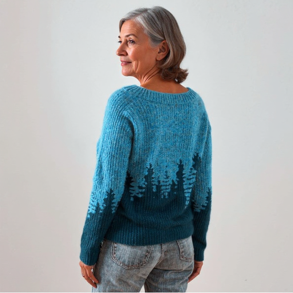 Dorothea | Strickpullover mit Waldmotiv in Petrol