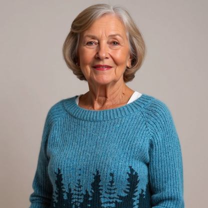 Dorothea | Strickpullover mit Waldmotiv in Petrol