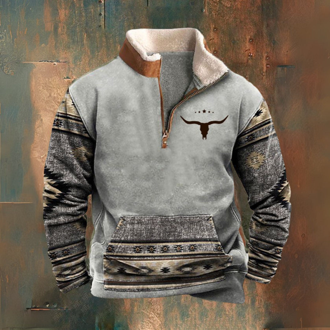 Daniel | Graues Sweatshirt mit gemusterten Ärmeln