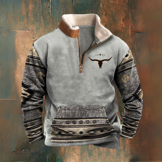 Daniel | Graues Sweatshirt mit gemusterten Ärmeln