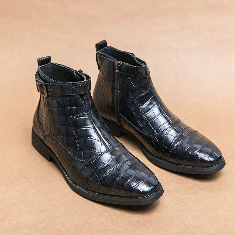 Elias | Braune Stiefeletten in Flechtoptik mit Schnalle