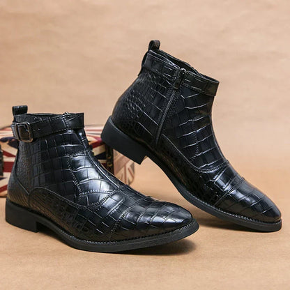 Elias | Braune Stiefeletten in Flechtoptik mit Schnalle