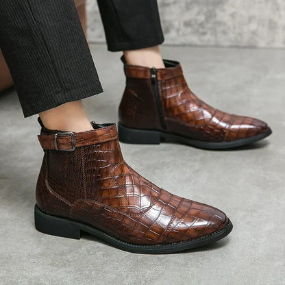 Elias | Braune Stiefeletten in Flechtoptik mit Schnalle