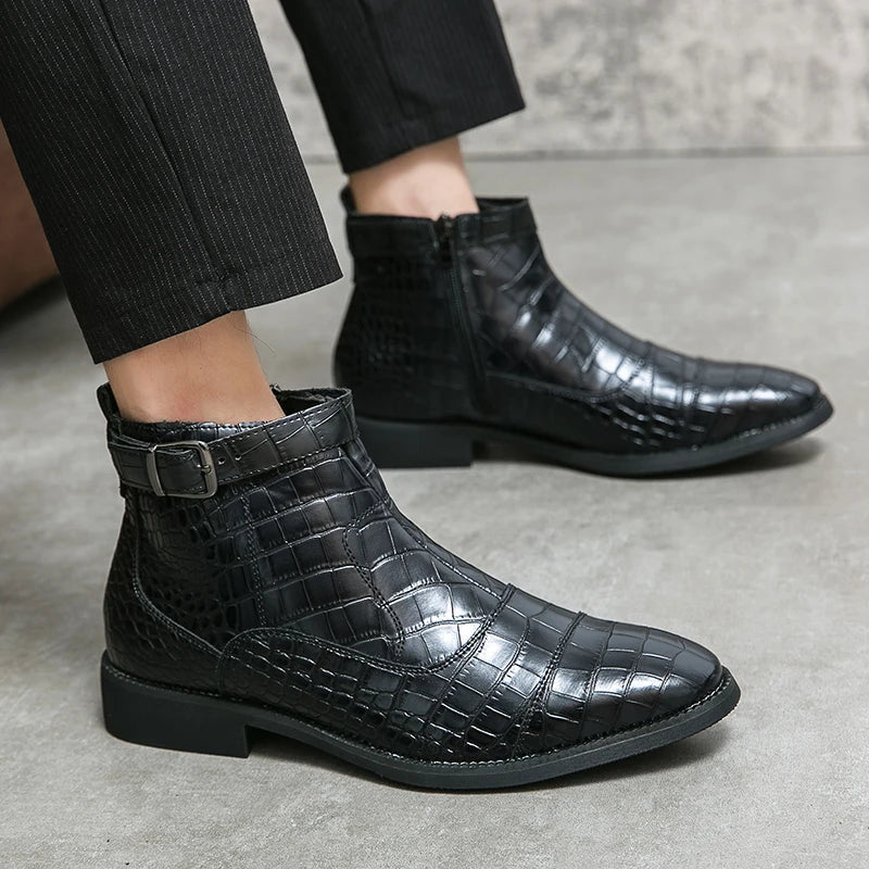 Elias | Braune Stiefeletten in Flechtoptik mit Schnalle