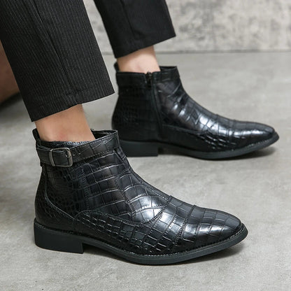 Elias | Braune Stiefeletten in Flechtoptik mit Schnalle