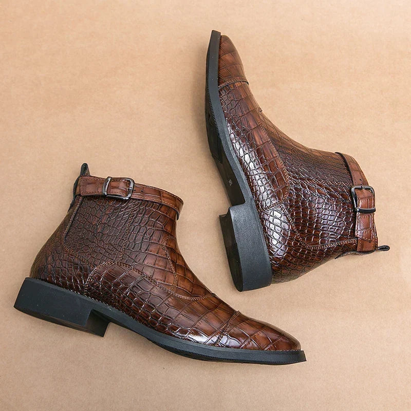 Elias | Braune Stiefeletten in Flechtoptik mit Schnalle
