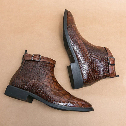Elias | Braune Stiefeletten in Flechtoptik mit Schnalle