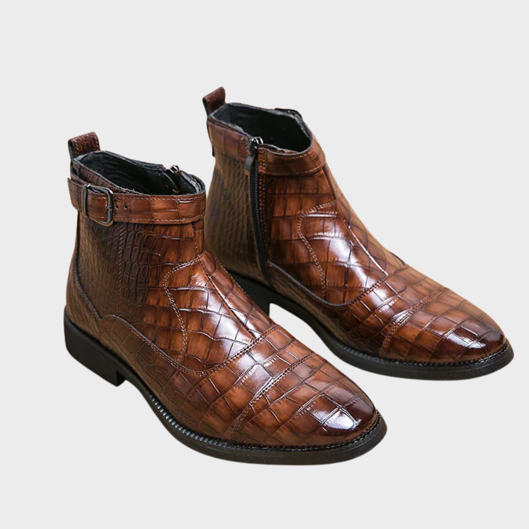 Elias | Braune Stiefeletten in Flechtoptik mit Schnalle