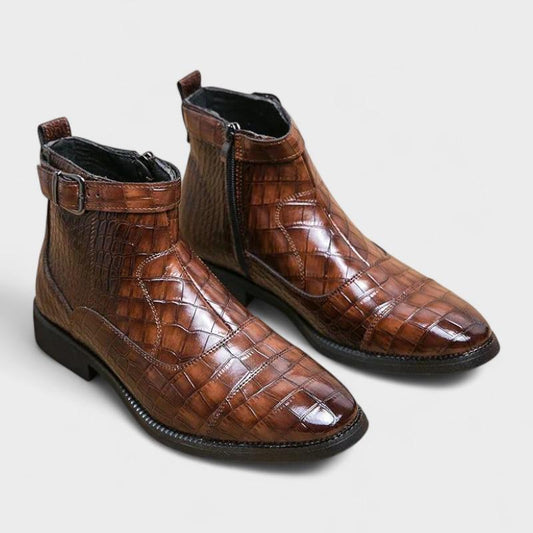 Elias | Braune Stiefeletten in Flechtoptik mit Schnalle