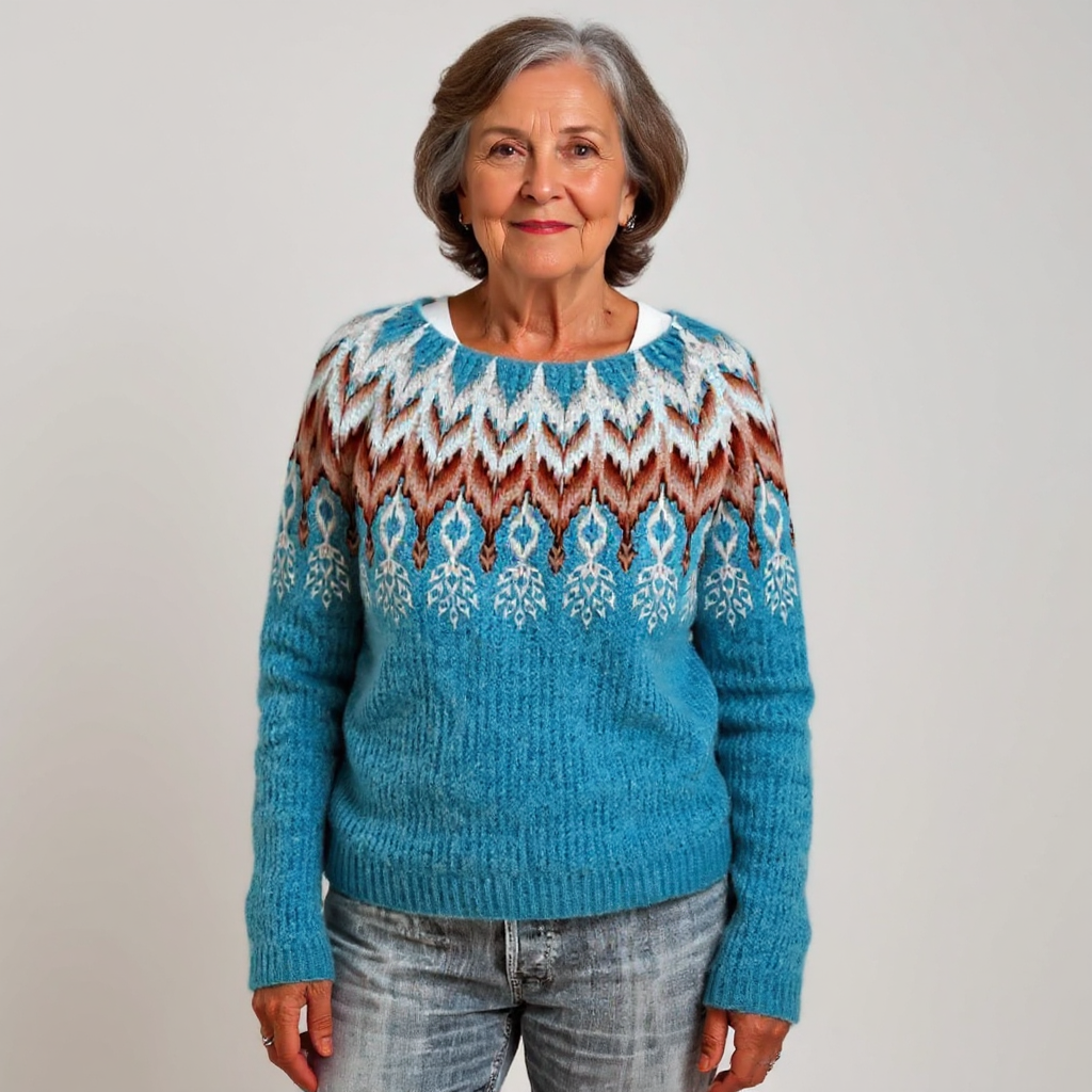 Erika | Norwegerpullover mit Zickzackmuster in Blau