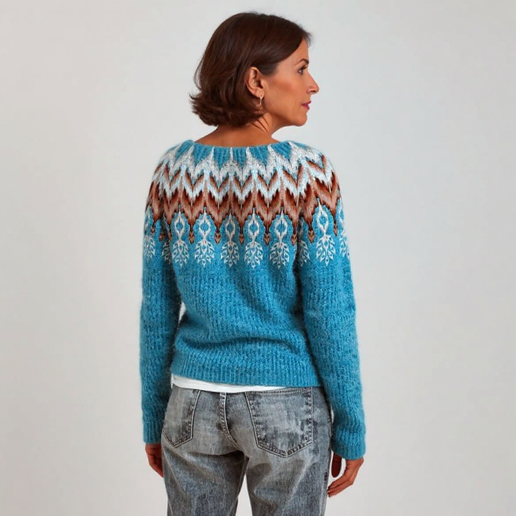 Erika | Norwegerpullover mit Zickzackmuster in Blau