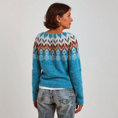 Erika | Norwegerpullover mit Zickzackmuster in Blau