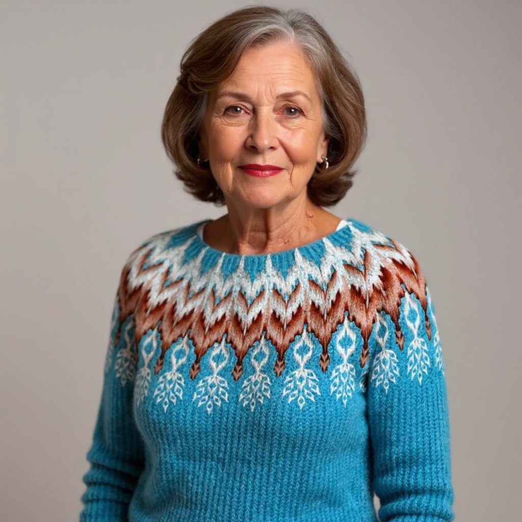 Erika | Norwegerpullover mit Zickzackmuster in Blau
