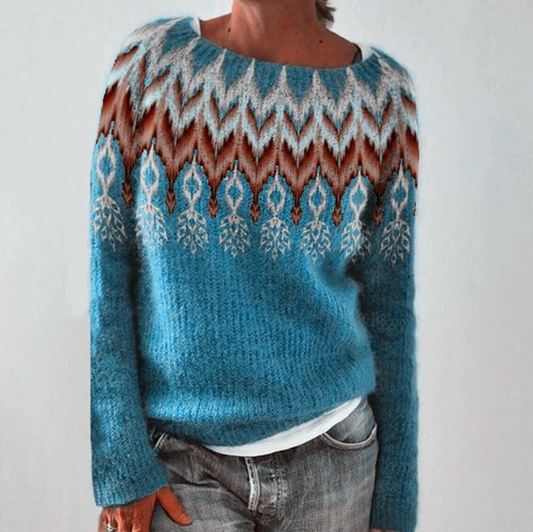 Erika | Norwegerpullover mit Zickzackmuster in Blau