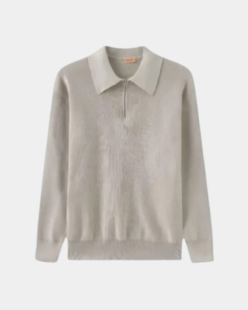 Erich | Hellgrauer Strickpullover mit Polokragen