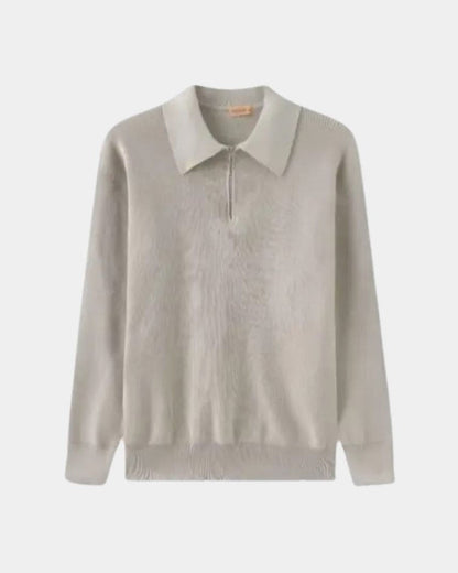 Erich | Hellgrauer Strickpullover mit Polokragen
