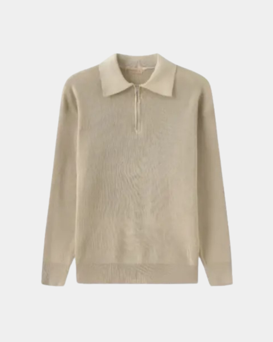 Erich | Hellgrauer Strickpullover mit Polokragen