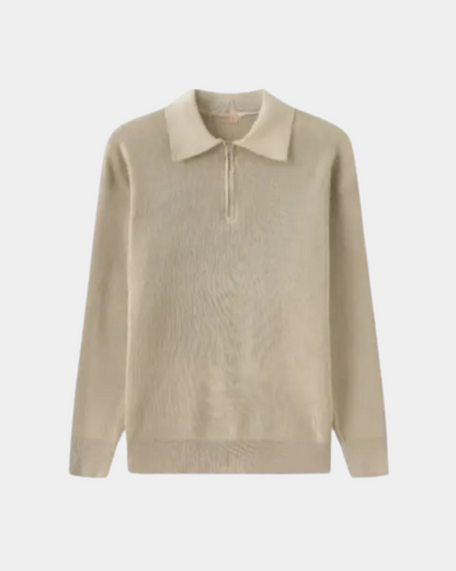 Erich | Hellgrauer Strickpullover mit Polokragen